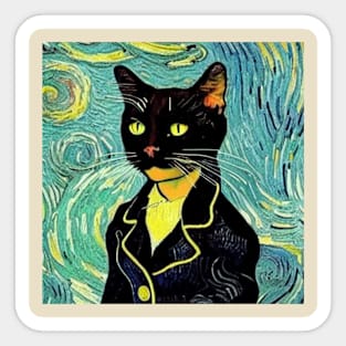 Portrait of a black cat as Vincent van Gogh Sticker